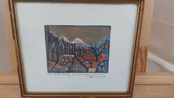 (NBL1) Esteban Fekete színes fametszet 25x21 cm kerettel