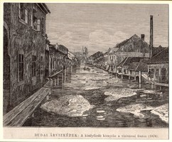Budai árvízképek: A királyfürdők környéke a vizivárosi főuton (1838)