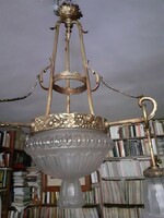 Antique copper, empire-style, three-pronged 3-centred chandelier. Price drop!
