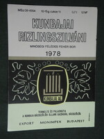Bor címke, Kunbaja pincészet, borgazdaság, Monimpex Budapest, Kunbajai rizlingszilváni