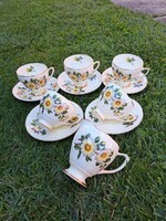 Angol virágos 5 db teás szett és tejszínkiöntő porcelán teáscsésze csészék