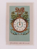 Old postcard embossed postcard New Year's midnight clover forget-me-not clock