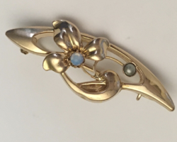 Antique Art Nouveau Gold Flower Brooch Opal
