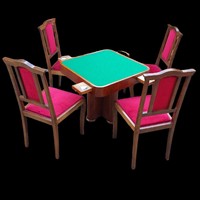 Antik kártyaasztal- játékasztal 4 székkel