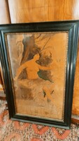 Nagyon ritka és régi, fa intarzia akt kép a századfordulóról 81*55 cm