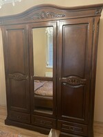 Baroque-style 3-door solid beech bedroom wardrobe in mint condition