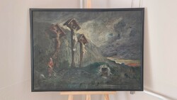 (K) Antik vallásos festmény 100x74 cm kerettell