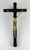 1P649 large wooden crucifix with bronze Jesus 41 cm