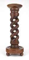 1P660 old twisted wooden candle holder 25.5 Cm