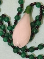 Natural nephrite necklace with white jade magnolia pendant