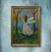 Forest angel - original acrylic painting in a frame (contemporary painter/graphic artist Ágnes laczó)