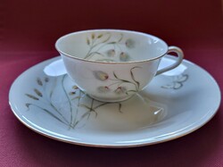Elfenbein Bavaria porcelán kávés teás reggeliző szett hiányos csésze kistányér tányér virág pillangó