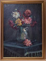 Nagy Károly (1880-1931): Virágcsendélet (régi olajfestmény keretben)