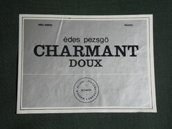 Wine champagne label, Budafok winery, wine farm, charming doux champagne 0.8 L.