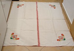 Old large hand-embroidered tablecloth 140 cm x 117 cm