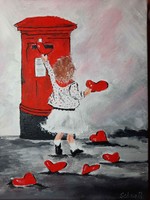 Valentin napra,vagy gyerekszobába,A szeretet postázása,25x30 cm-es feszített vászon akril