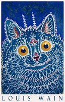 Louis Wain Kék macska, festmény művészeti plakátja, stilizált macska cica portré fej
