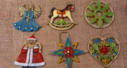 Vintage Christmas tree decorations, rocking horse, angel, Santa Claus (6 pcs.)