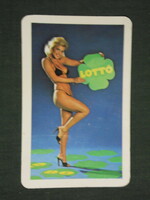 Kártyanaptár, Totó Lottó szerencsejáték, erotikus női modell, 1980 ,   (2)