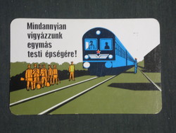 Kártyanaptár, MÁV vasút, balesetmegelőzés, grafikai rajzos, mozdony szerelvény, 1980 ,   (2)