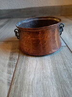 Antique red copper basket with iron ears (7.5x15 cm)