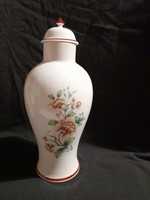 Holóházi vase with a lid, with a rich floral pattern