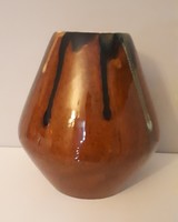 Marked flawless granite ~1950 dripped glazed ceramic vase 19.5 Cm