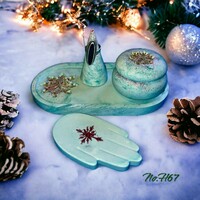 Karácsonyi asztaldísz - lakásdekor - gyűrűtartó - ovális lerakótál mécsestartóval