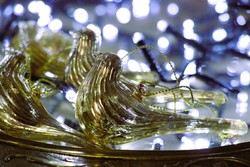 6 darab arany színű üveg madárka karácsonyfadísz IV.