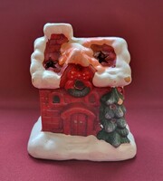 Karácsonyi kerámia mécsestartó házikó ház dekoráció mécses falu kellék