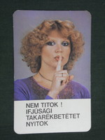 Kártyanaptár, OTP takarékpénztár, erotikus női modell , 1982 ,   (2)
