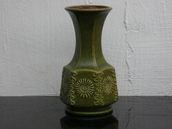 Zöld Virágmintás Uebelacker/  Ü-Keramik Kerámia Váza  Jelzett  597/30 az 1970-es évekből.