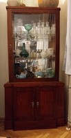 Antique old Viennese Art Nouveau glass display cabinet mirrored sideboard with glass shelves in refurbished condition