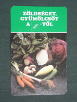 Kártyanaptár, Zöldért zöldség gyümölcs vállalat, 1982 ,   (2)