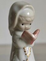 Charming nun's daughter with prayer book, antique porcelain bell