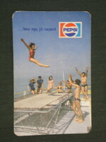 Card calendar, Pepsi soft drink, Pécs brewery, brewery, trampoline, female model, 1982, (2)