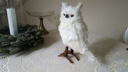 Large white faux fur/feather owl figure, decoration