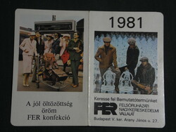 Card calendar, fer outerwear fashion company, Budapest, 1981, (2)
