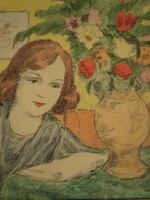 Jancsek Antal (1907-1985) : Lány virággal