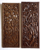 Vintage kézzel faragott keleti indonéz balinéz bali fa faragás fafaragás falidísz panel plakett kép