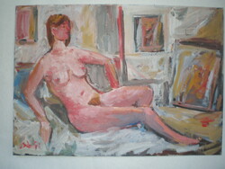 József Bánfi, nude in studio .. His wonderful painting. Classic art.