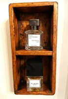 Rusztikus parfümös fali polc, 2 rekesszel, kis rakodó polc, régi, antik