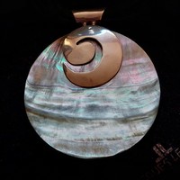 Silver spiral abalone shell pendant on a cord chain
