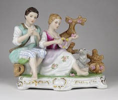 1P885 spring scene baroque porcelain statue on pedestal 17 x 21.5 Cm