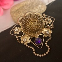 Old silver-plated zircon stone brooch, 6 cm