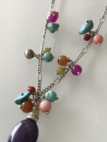 Silver-plated necklace with colored minerals, hultquist brand, 48 cm