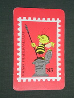 Card calendar, Hungarian philately stamp company, graphic designer, advertising figure, bee, 1983, (2)