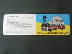 Kártyanaptár,XIV.sz. Pannonautó autójavító,Pécs,Ikarus 250 busz gyár,grafikai rajzos, 1985 ,   (2)