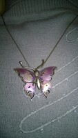 Decorative silver enameled butterfly pendant, brooch - unique jewelry, 40x37 mm