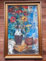 József Vati still life with flowers c. Painting, 85 x 55 cm